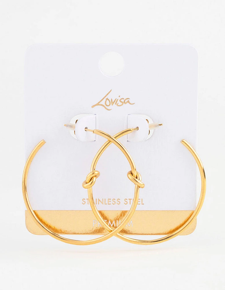 Gold Plated Stainless Steel Classic Knotted Hoop Earrings