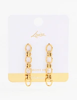 Gold Plated Stainless Steel Oval Ball Chain Drop Earrings