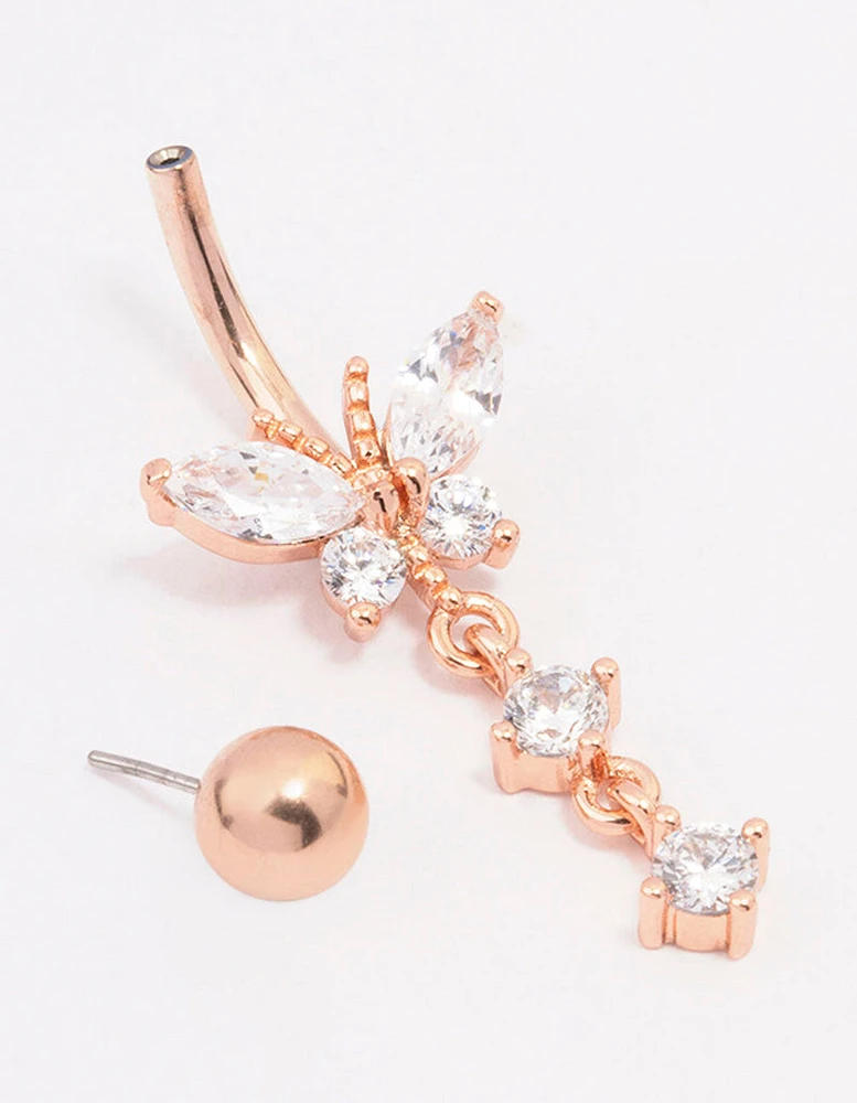 Rose Gold Plated Surgical Steel Butterfly Drop Belly Ring