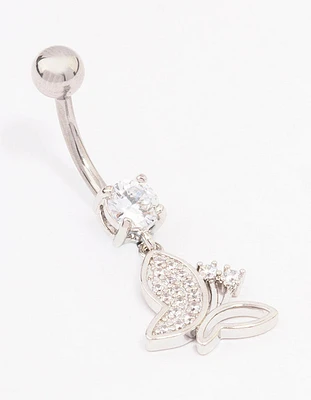 Surgical Steel Cubic Zirconia Drop Butterfly Belly Ring