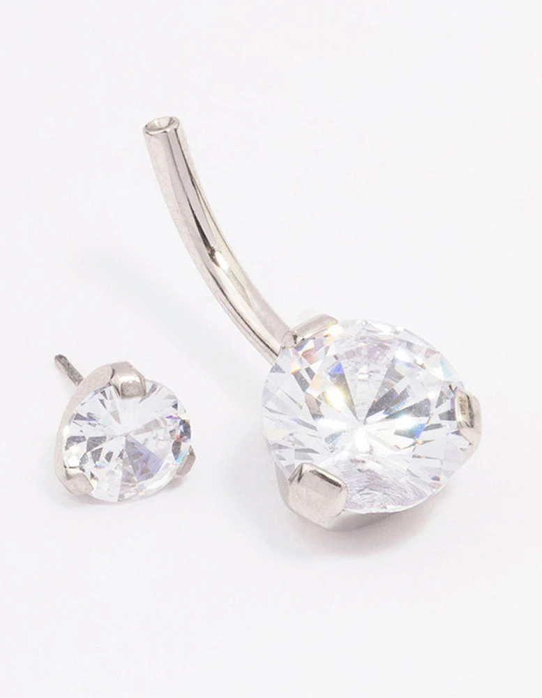 Surgical Steel Double Round Cubic Zirconia Belly Ring