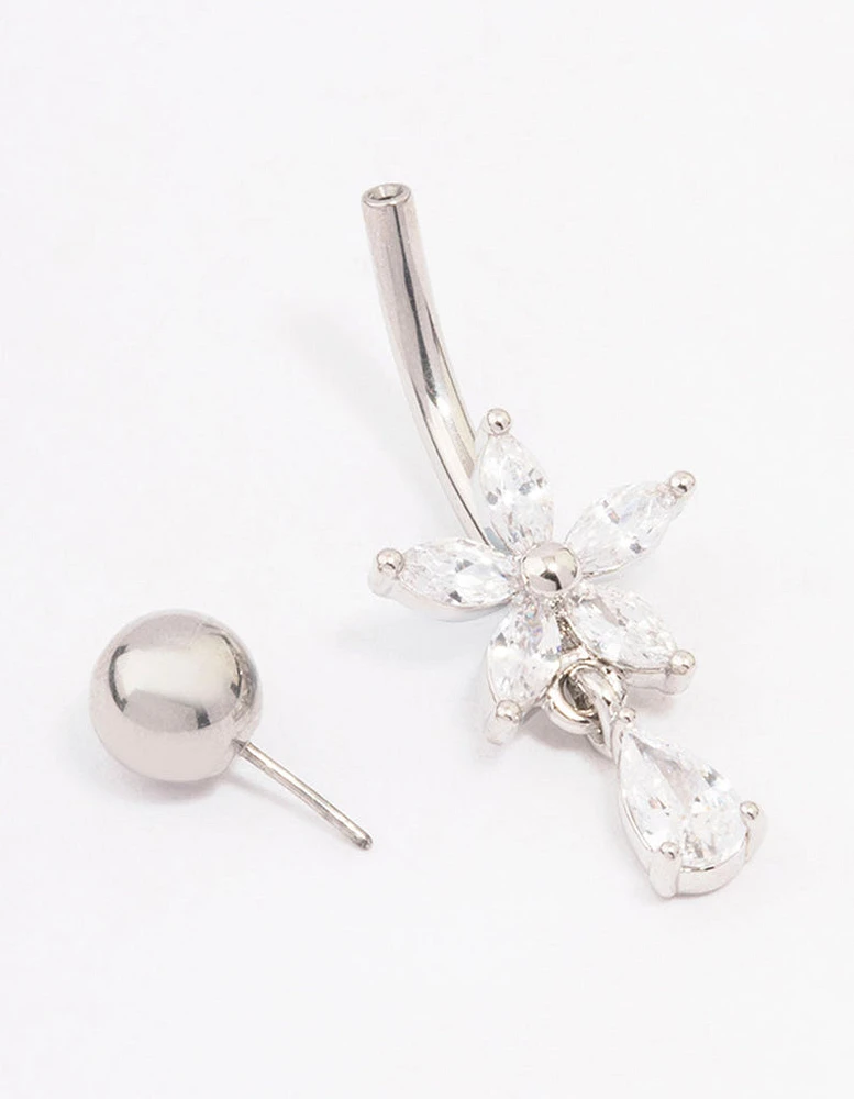 Surgical Steel Cubic Zirconia Flower Pear Belly Ring