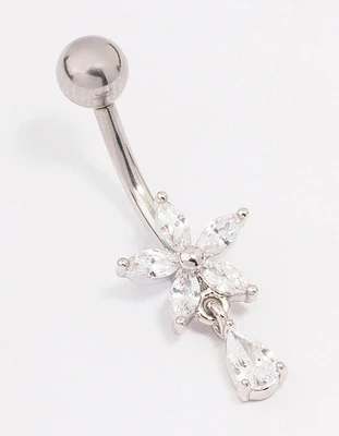 Surgical Steel Cubic Zirconia Flower Pear Belly Ring