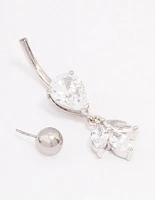 Surgical Steel Cubic Zirconia Pear Marquise Belly Ring