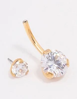 Gold Plated Surgical Steel Double Round Cubic Zirconia Belly Ring