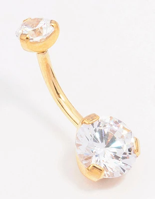 Gold Plated Surgical Steel Double Round Cubic Zirconia Belly Ring