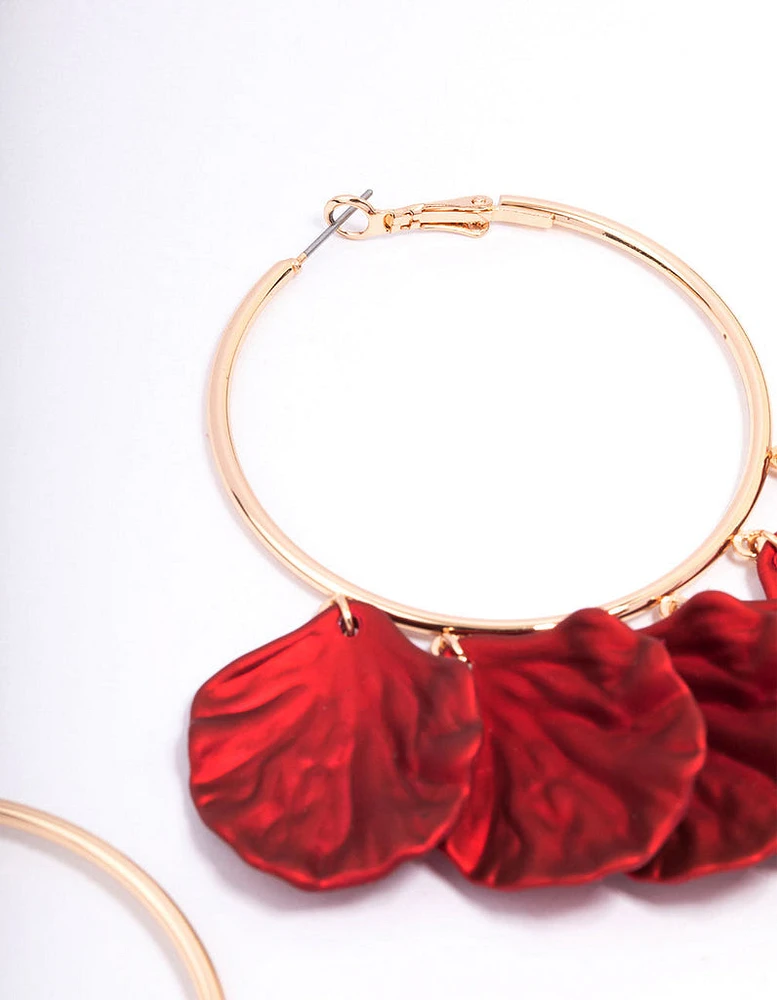 Red Iridescent Petal Hoop Earrings