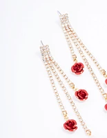 Red Cupchain Flower Drop Earrings