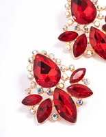 Red Multi Teardrop Stone Stud Earrings