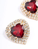 Red Diamante Heart Stone Stud Earrings