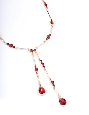 Red Multi Diamante Y-Shape Necklace