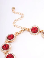 Red Round Multi Diamante Adjustable Bracelet