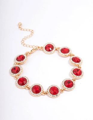 Red Round Multi Diamante Adjustable Bracelet