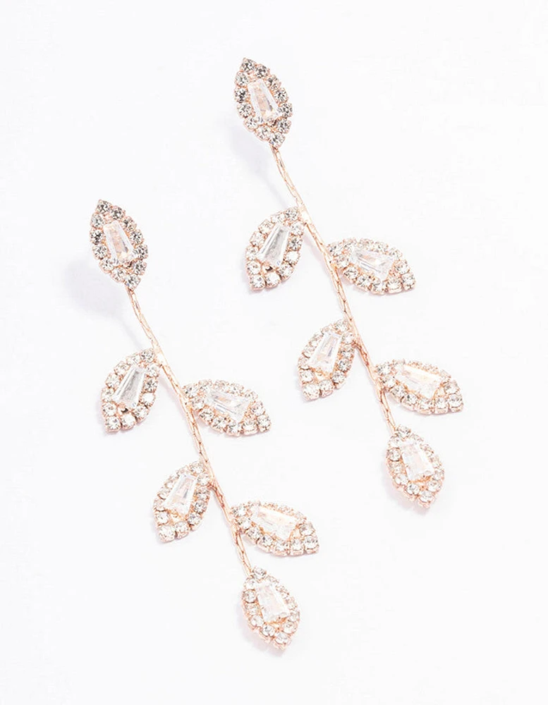 Rose Gold Diamante Leaf Drop Earrings
