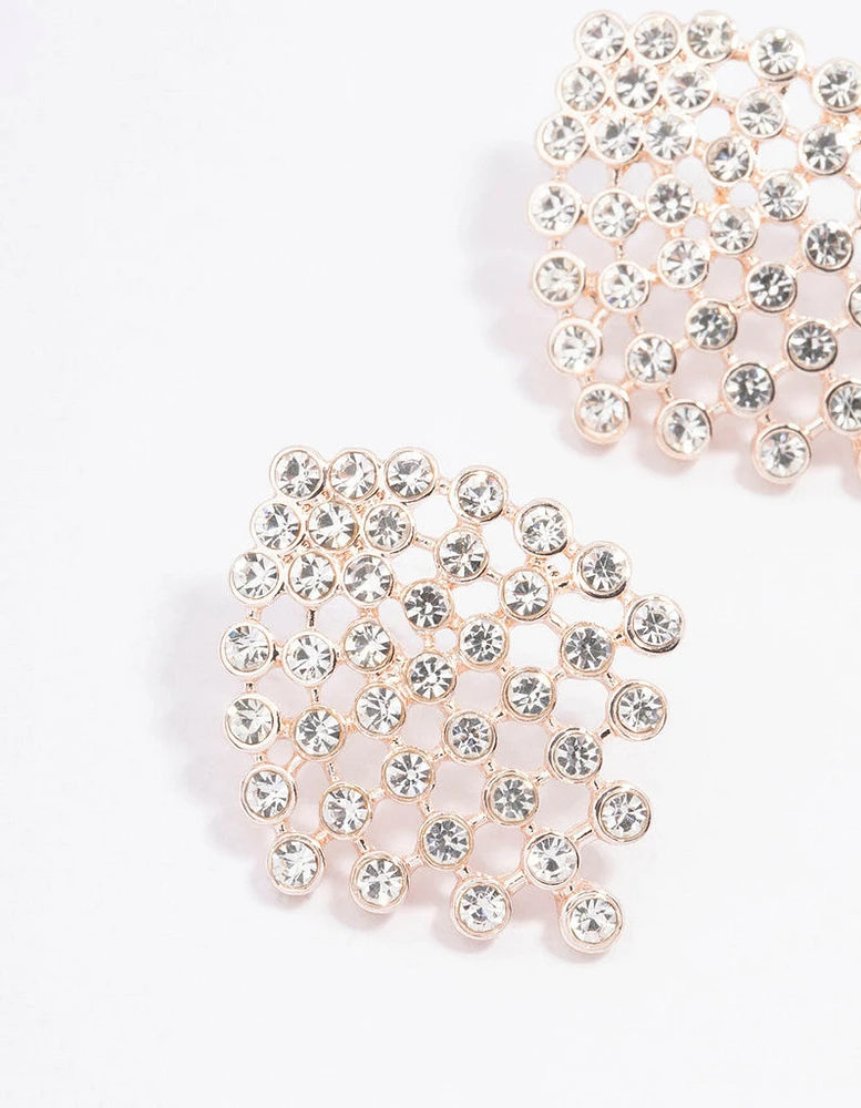 Rose Gold Round Diamante Stud Earrings