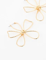Gold Plated Textured Wire Flower Statement Earrings