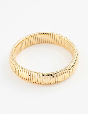 Gold Plated Wide Ribbed Bangle