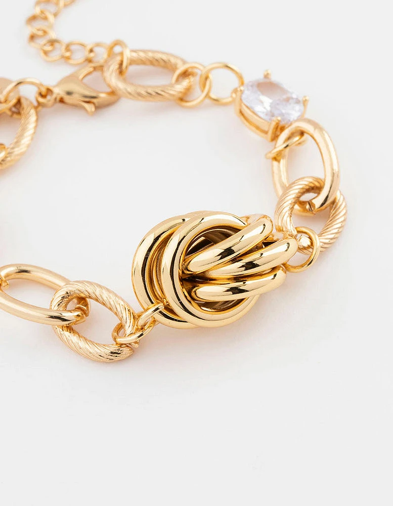 Gold Plated Cubic Zirconia Knotted Chain Bracelet