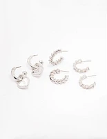 Rhodium Mixed Hoop Earrings 3-Pack