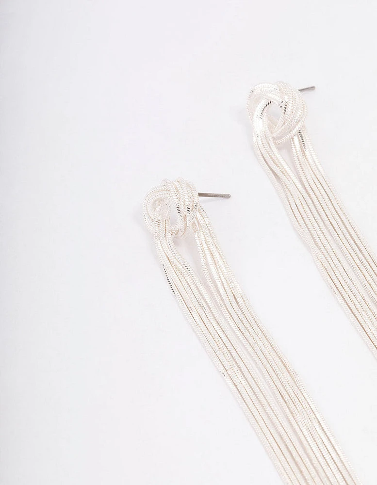 Silver Knotted Cupchain Drop Earrings