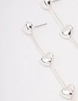 Rhodium Heart & Chain Drop Earrings