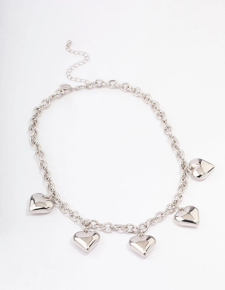 Rhodium Puffy Heart Chunky Chain Necklace