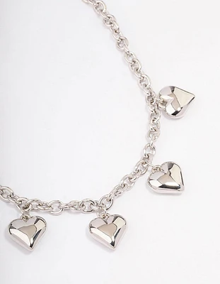 Rhodium Puffy Heart Chunky Chain Necklace