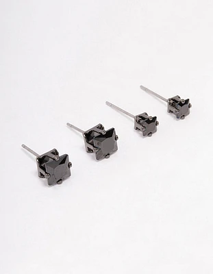 Gunmetal Cubic Zirconia Square Stud Earring Pack
