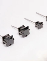 Gunmetal Cubic Zirconia Square Stud Earring Pack