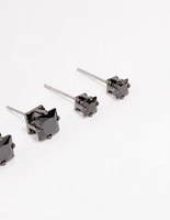 Gunmetal Cubic Zirconia Square Stud Earring Pack