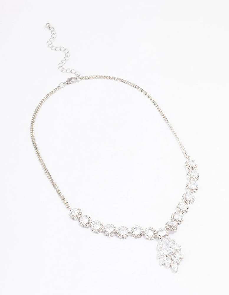 Rhodium Floral Statement Cubic Zirconia Necklace