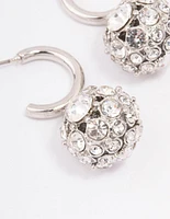 Rhodium Glamorous Ball Drop Huggie Earrings