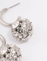 Rhodium Glamorous Ball Drop Huggie Earrings