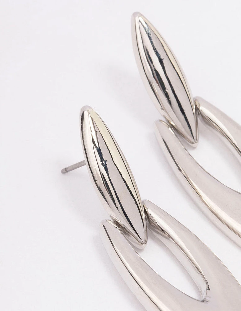 Rhodium Fine Pointed Drop Earrings