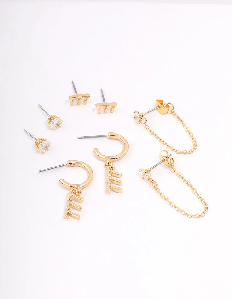 Gold Plated Angel Number Earring Pack