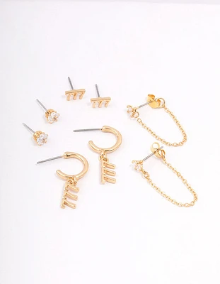 Gold Plated Angel Number Earring Pack