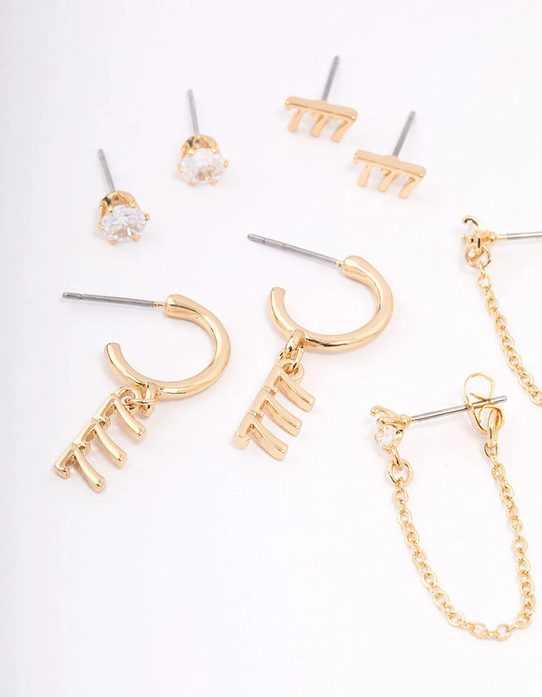 Gold Plated Angel Number Earring Pack