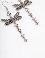 Antique Silver Dragonfly Drop Earrings