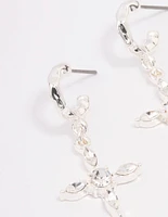 Silver Diamante Cross Huggie Earrings