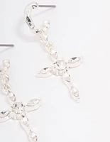 Silver Diamante Cross Huggie Earrings