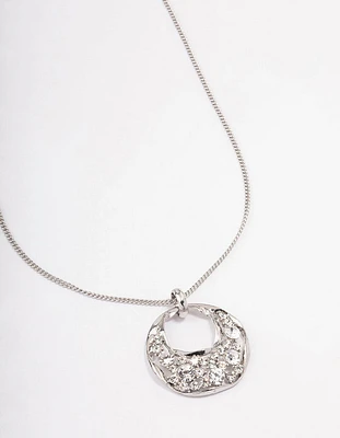 Silver Diamante Disc Long Necklace