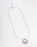 Silver Diamante Disc Long Necklace