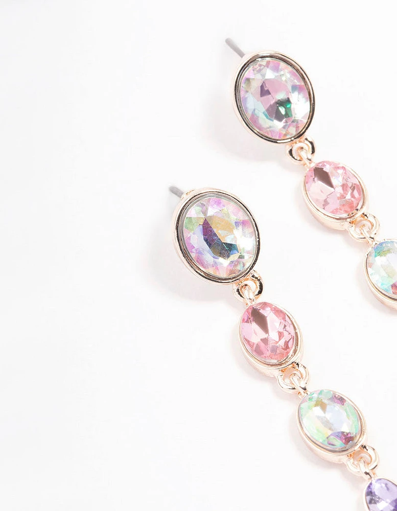 Rose Gold Iridescent Stone Gradual Drop Earrings