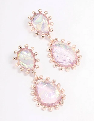 Rose Gold Iridescent Diamante Pear Drop Earrings