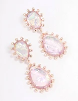 Rose Gold Iridescent Diamante Pear Drop Earrings