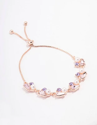 Rose Gold Diamante & Pearl Toggle Bracelet