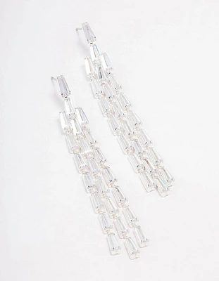 Silver Cubic Zirconia Triangular Baguette Drop Earrings