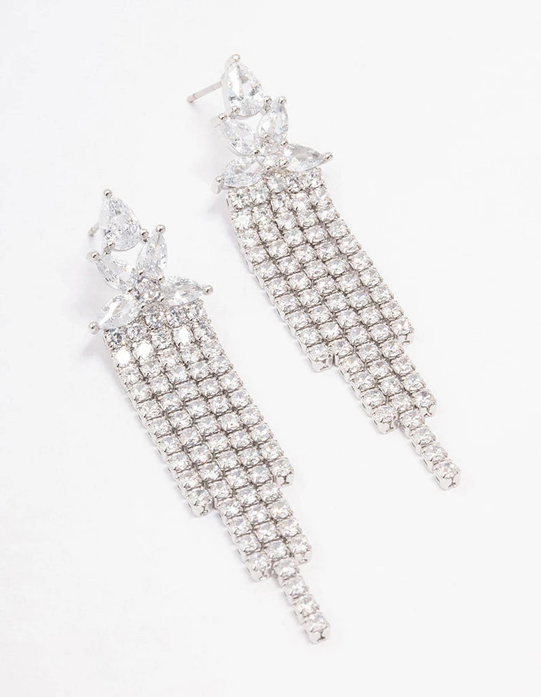 Silver Multi Cubic Zirconia Cupchain Drop Earrings