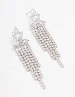 Silver Multi Cubic Zirconia Cupchain Drop Earrings