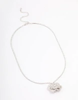 Rhodium Rose Diamante Pendant Necklace